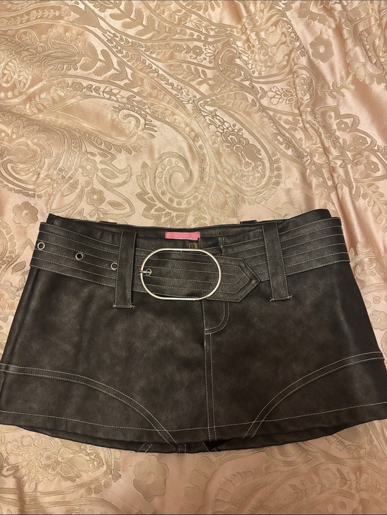 Edikted Dresses & Skirts - Faux Leather Black Mini Skirt with Belt
